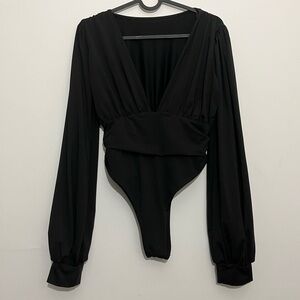 Black Long Sleeve Plunge V-Neck Bodysuit Size L